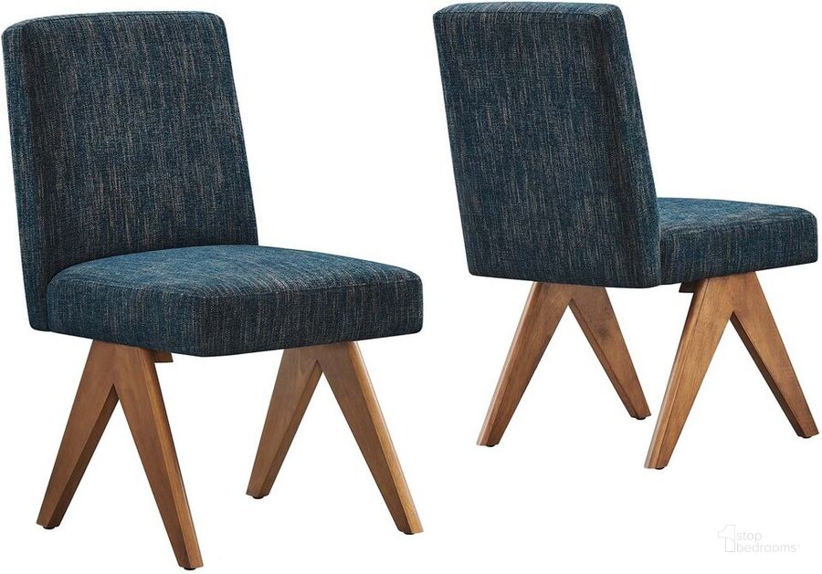 The appearance of Lyra Fabric Dining Room Side Chair Set of 2 In Azure designed by Modway in the  interior design. This azure piece of furniture  was selected by 1StopBedrooms from Lyra Collection to add a touch of cosiness and style into your home. Sku: EEI-6509-HEA. Product Type: Side Chair. Material: Rubberwood. Image1