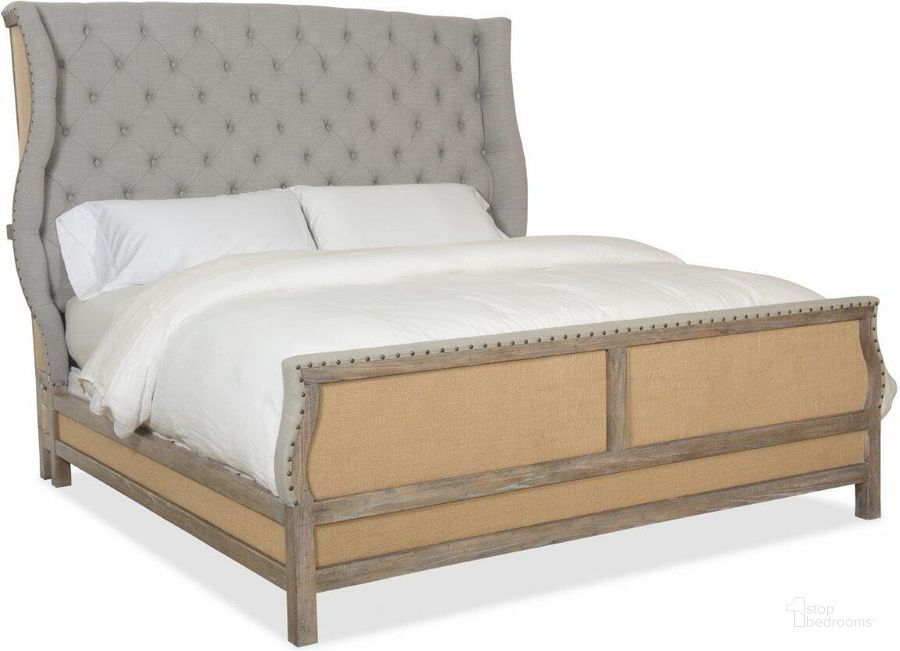 The appearance of Boheme Bon Vivant De-Constructed Queen Upholstered Bed designed by Hooker in the traditional interior design. This grey piece of furniture  was selected by 1StopBedrooms from Boheme Collection to add a touch of cosiness and style into your home. Sku: 5750-90151-MWD;5750-90152-MWD;5750-90153-MWD. Bed Type: Panel Bed. Material: Fabric. Product Type: Panel Bed. Bed Size: Queen. Image1