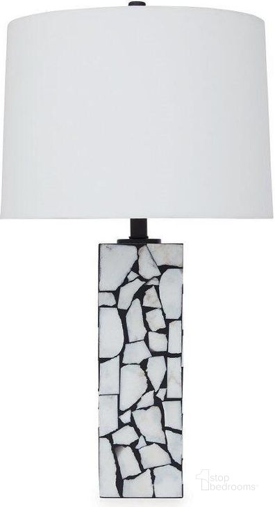 The appearance of Macaria Table Lamp In White and Black designed by Signature Design by Ashley in the modern / contemporary interior design. This white/black piece of furniture  was selected by 1StopBedrooms from Macaria Collection to add a touch of cosiness and style into your home. Sku: L429044. Material: Marble. Product Type: Table Lamp. Image1