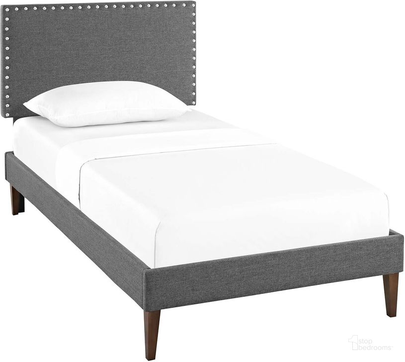 The appearance of Macie Gray Twin Fabric Platform Bed with Squared Tapered Legs designed by Modway in the modern / contemporary interior design. This gray piece of furniture  was selected by 1StopBedrooms from Macie Collection to add a touch of cosiness and style into your home. Sku: MOD-5967-GRY. Bed Type: Platform Bed. Material: Wood. Product Type: Platform Bed. Bed Size: Twin. Image1