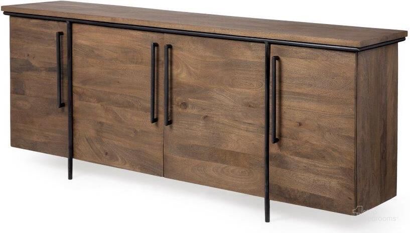The appearance of Maddox Iv Brown Solid Wood Black Metal Accent 4 Door Cabinet Sideboard designed by Mercana in the modern / contemporary interior design. This black and brown piece of furniture  was selected by 1StopBedrooms from Maddox Collection to add a touch of cosiness and style into your home. Sku: 67845. Material: Wood. Product Type: Sideboard. Image1