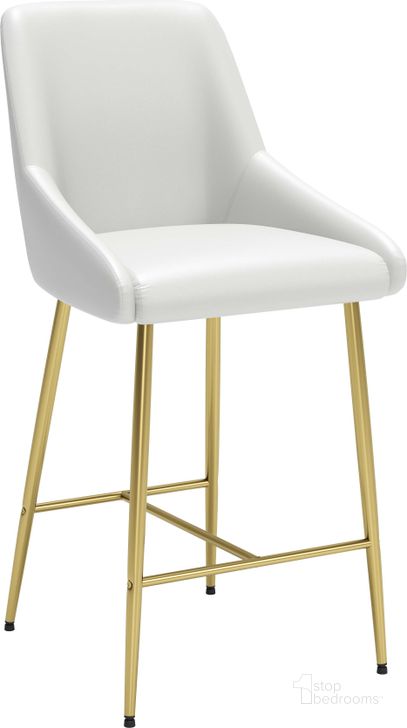 The appearance of Madelaine Counter Chair White designed by Zuo Modern in the modern / contemporary interior design. This white and gold piece of furniture  was selected by 1StopBedrooms from Madelaine Collection to add a touch of cosiness and style into your home. Sku: 109378. Product Type: Counter Height Chair. Material: Plywood. Image1