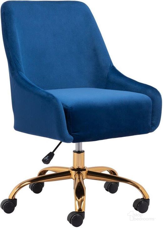 The appearance of Madelaine Office Chair In Navy Blue And Gold designed by Zuo Modern in the modern / contemporary interior design. This gold piece of furniture  was selected by 1StopBedrooms from Madelaine Collection to add a touch of cosiness and style into your home. Sku: 109490. Product Type: Office Chair. Material: Plywood. Image1