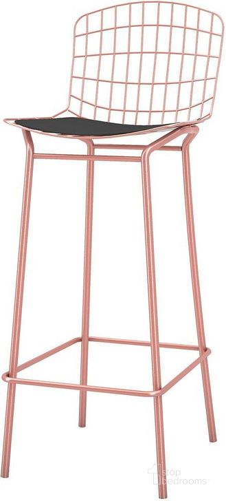 The appearance of Madeline 41.73 Inch Barstool With Seat Cushion In Rose Pink Gold And Black designed by Manhattan Comfort in the modern / contemporary interior design. This rose pink gold and black piece of furniture  was selected by 1StopBedrooms from Madeline Collection to add a touch of cosiness and style into your home. Sku: 198AMC5. Product Type: Barstool. Material: Chrome. Image1
