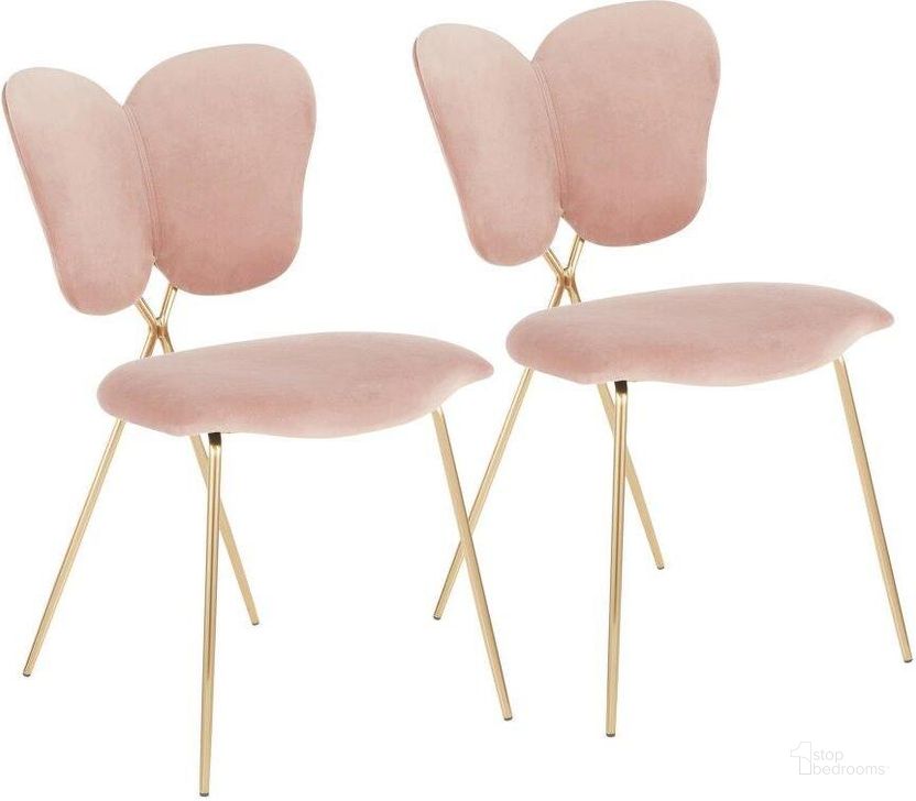 The appearance of Madeline Contemporary/Glam Chair In Gold Metal And Blush Pink Velvet - Set Of 2 designed by Lumisource in the modern / contemporary interior design. This gold piece of furniture  was selected by 1StopBedrooms from Madeline Collection to add a touch of cosiness and style into your home. Sku: CH-MADELINE AUPK2. Product Type: Chair. Material: Velvet. Image1