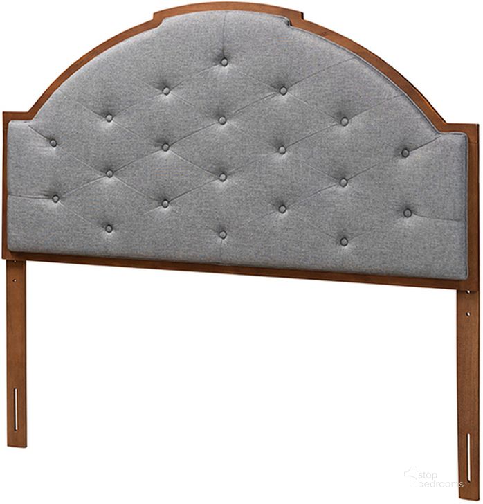 The appearance of Madeline Grey Fabric and Walnut Brown Finished Wood King Headboard designed by Baxton Studio in the traditional interior design. This grey and walnut piece of furniture  was selected by 1StopBedrooms from Madeline Collection to add a touch of cosiness and style into your home. Sku: MG9776-Dark Grey/Walnut-HB-King. Product Type: Headboard. Bed Size: King. Material: Rubberwood. Image1