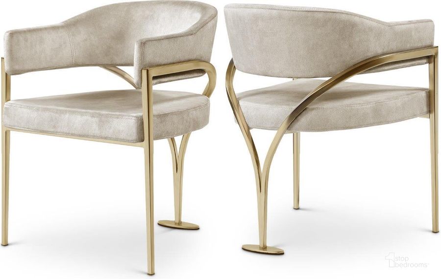 The appearance of Madelyn Stone Velvet Dining Chair Set of 2 553Stone-C designed by Meridian in the modern / contemporary interior design. This stone piece of furniture  was selected by 1StopBedrooms from Madelyn Collection to add a touch of cosiness and style into your home. Sku: 553Stone-C. Product Type: Dining Chair. Material: Velvet. Image1