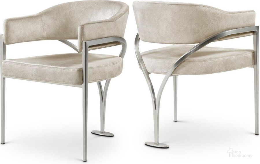 The appearance of Madelyn Stone Velvet Dining Chair Set of 2 554Stone-C designed by Meridian in the modern / contemporary interior design. This stone piece of furniture  was selected by 1StopBedrooms from Madelyn Collection to add a touch of cosiness and style into your home. Sku: 554Stone-C. Product Type: Dining Chair. Material: Velvet. Image1