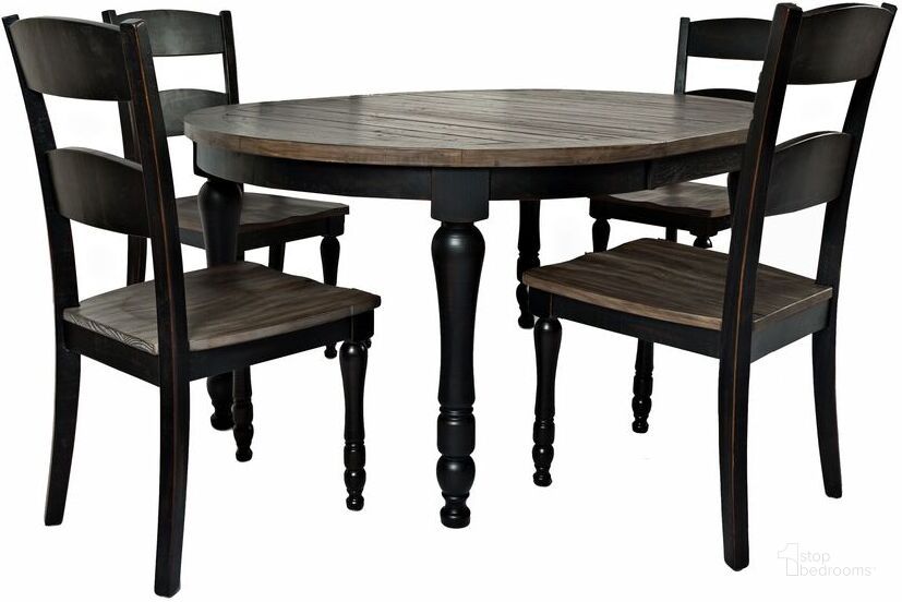 The appearance of Madison County Reclaimed Pine 66 Inch Oval Farmhouse Five-Piece Dining Set In Vintage Black designed by Jofran in the country / farmhouse interior design. This vintage black piece of furniture  was selected by 1StopBedrooms from Madison County Collection to add a touch of cosiness and style into your home. Sku: 1702-66D-5. Product Type: Dining Room Set. Material: Plywood. Image1