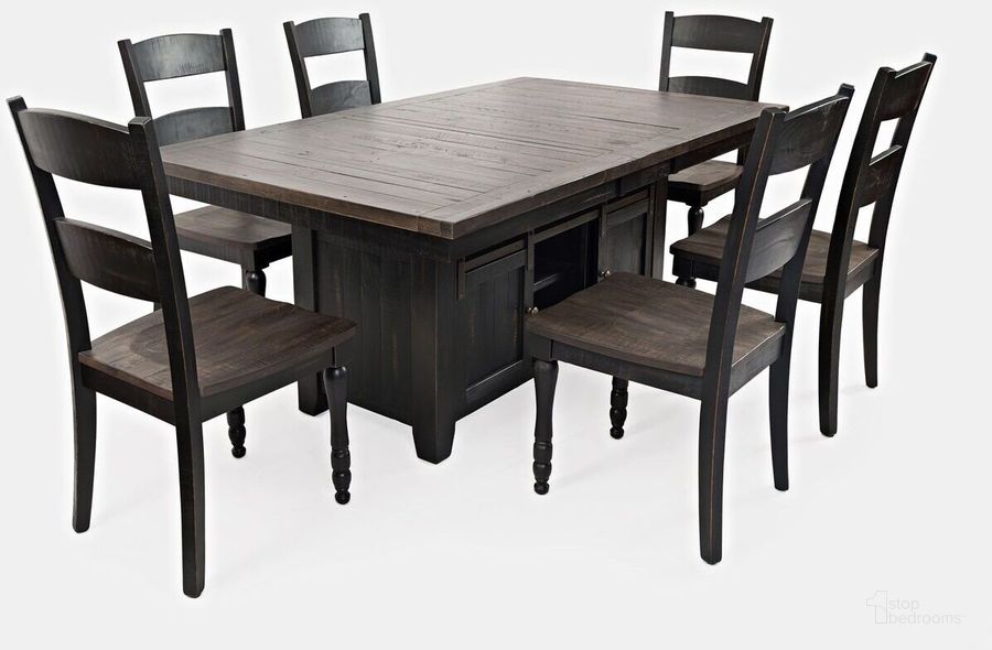 The appearance of Madison County Reclaimed Pine 72 Inch Farmhouse Storage Table Seven-Piece Dining Set In Vintage Black designed by Jofran in the country / farmhouse interior design. This vintage black piece of furniture  was selected by 1StopBedrooms from Madison County Collection to add a touch of cosiness and style into your home. Sku: 1702-72D-7. Product Type: Dining Room Set. Material: Pine. Image1