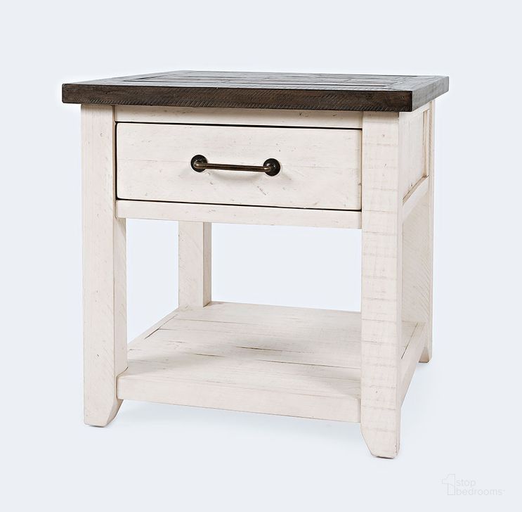The appearance of Madison County Rustic Reclaimed Pine Farmhouse Harris End Table designed by Jofran in the country / farmhouse interior design. This vintage white piece of furniture  was selected by 1StopBedrooms from Madison County Collection to add a touch of cosiness and style into your home. Sku: 1706-13. Product Type: End Table. Material: Pine. Image1