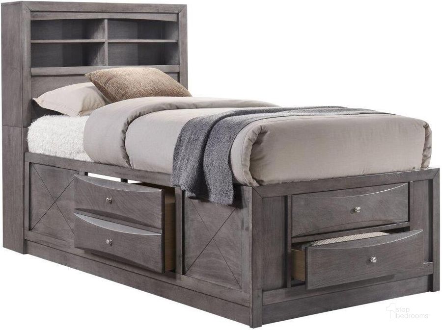 The appearance of Madison Gray Twin Bookcase Storage Bed designed by Picket House in the modern / contemporary interior design. This gray piece of furniture  was selected by 1StopBedrooms from Madison Collection to add a touch of cosiness and style into your home. Sku: EG170THF;EG170TRD;EG170TLD;EG170TR. Bed Type: Storage Bed. Material: Wood. Product Type: Storage Bed. Bed Size: Twin. Image1