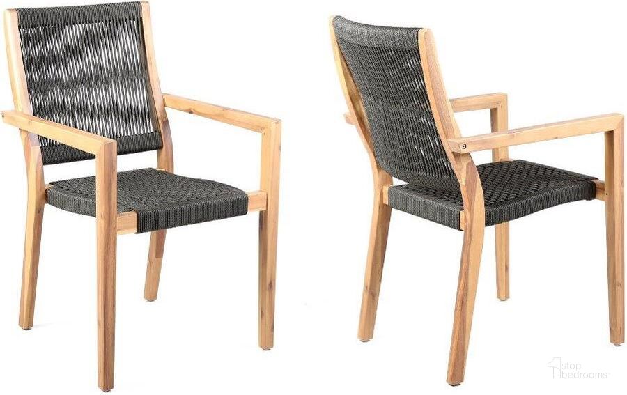 The appearance of Madsen Outdoor Eucalyptus Wood And Charcoal Rope Dining Chair With Grey Teak Finish designed by Armen Living in the transitional interior design. This grey piece of furniture  was selected by 1StopBedrooms from Madsen Collection to add a touch of cosiness and style into your home. Sku: LCMASICHEU. Product Type: Outdoor Dining Chair. Material: Rope. Image1