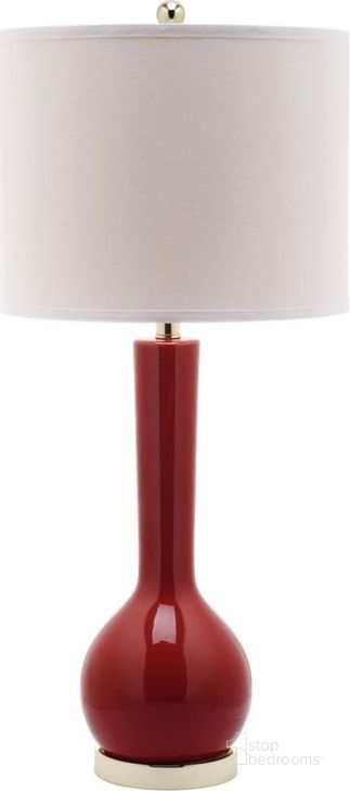 The appearance of Mae Red and Off-White 30.5 Inch Long Neck Ceramic Table Lamp designed by Safavieh in the modern / contemporary interior design. This red piece of furniture  was selected by 1StopBedrooms from Mae Collection to add a touch of cosiness and style into your home. Sku: LITS4091E. Product Type: Table Lamp. Image1