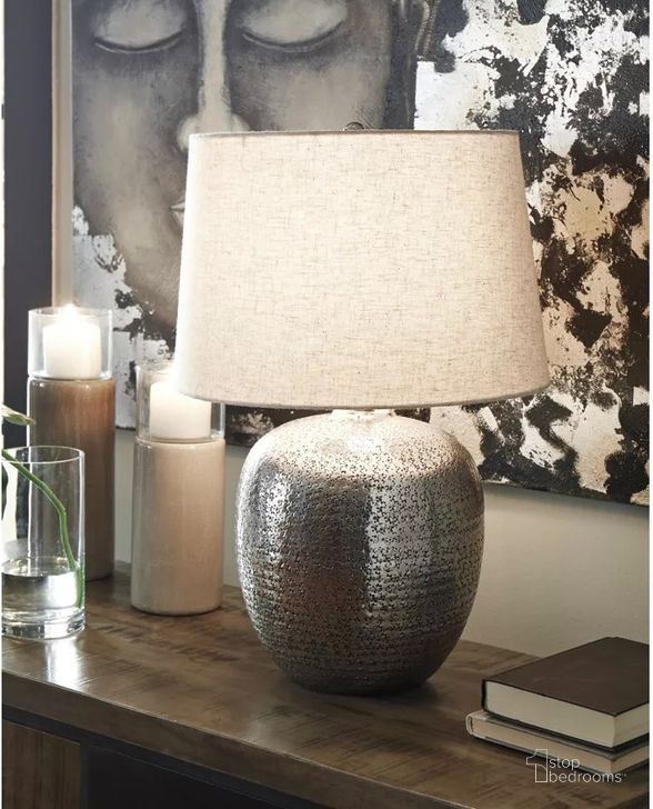 The appearance of Magalie Antique Silver Metal Table Lamp designed by Signature Design by Ashley in the modern / contemporary interior design. This antique silver piece of furniture  was selected by 1StopBedrooms from Magalie Collection to add a touch of cosiness and style into your home. Sku: L207314. Material: Stone. Product Type: Table Lamp. Image1
