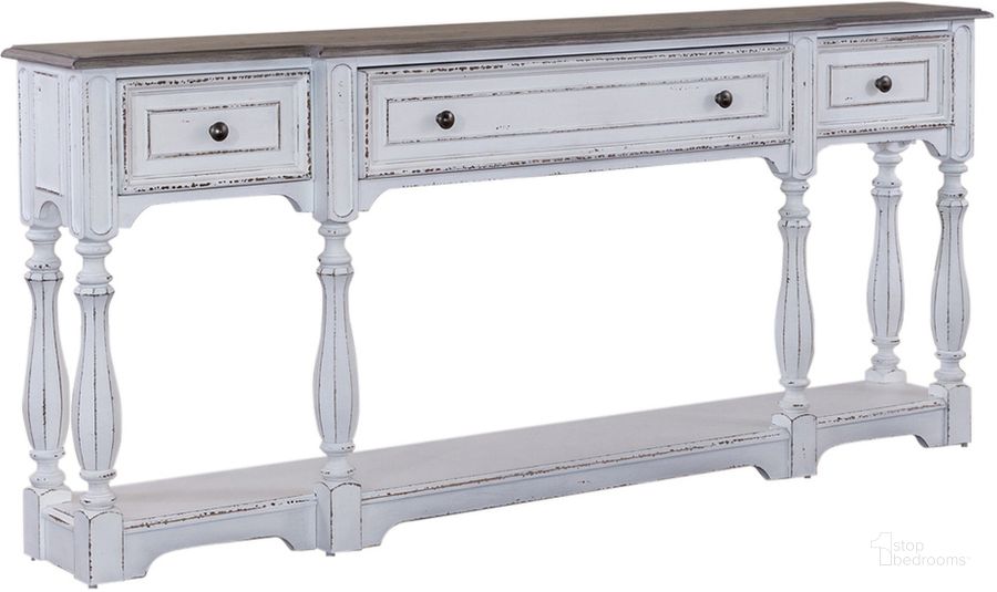 The appearance of Magnolia Manor 72 Inch Hall Console Table designed by Liberty in the traditional interior design. This antique white piece of furniture  was selected by 1StopBedrooms from Magnolia Manor Collection to add a touch of cosiness and style into your home. Sku: 244-AT2002. Product Type: Console Table. Material: Rubberwood. Image1