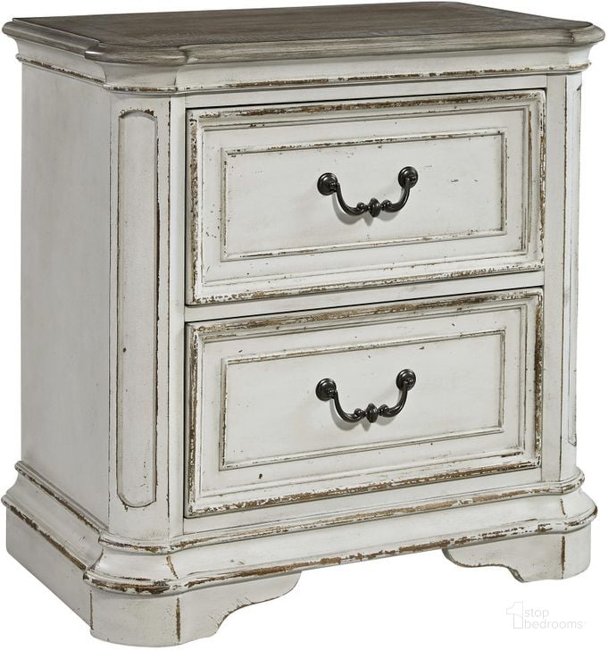 The appearance of Magnolia Manor Antique White 2 Drawer Nightstand designed by Liberty in the transitional interior design. This antique white piece of furniture  was selected by 1StopBedrooms from Magnolia Manor Collection to add a touch of cosiness and style into your home. Sku: 244-BR61. Material: Wood. Product Type: Nightstand. Image1