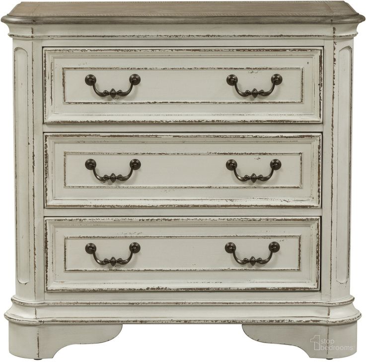 The appearance of Magnolia Manor Antique White 3 Drawer Bedside Chest designed by Liberty in the modern / contemporary interior design. This antique white piece of furniture  was selected by 1StopBedrooms from Magnolia Manor Collection to add a touch of cosiness and style into your home. Sku: 244-BR64. Product Type: Chest. Material: Rubberwood. Image1