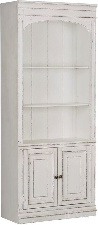 The appearance of Magnolia Manor Antique White Bunching Bookcase designed by Liberty in the transitional interior design. This antique white piece of furniture  was selected by 1StopBedrooms from Magnolia Manor Collection to add a touch of cosiness and style into your home. Sku: 244-HO201. Product Type: Standard Bookcase. Material: Rubberwood. Image1
