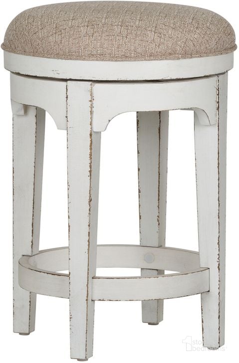 The appearance of Magnolia Manor Antique White Console Swivel Stool designed by Liberty in the transitional interior design. This antique white piece of furniture  was selected by 1StopBedrooms from Magnolia Manor Collection to add a touch of cosiness and style into your home. Sku: 244-OT9003. Material: Fabric. Product Type: Barstool. Image1