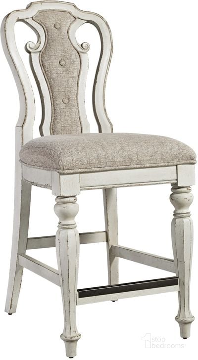 The appearance of Magnolia Manor Antique White Counter Height Chair Set of 2 designed by Liberty in the traditional interior design. This antique white piece of furniture  was selected by 1StopBedrooms from Magnolia Manor Collection to add a touch of cosiness and style into your home. Sku: 244-B650124. Material: Fabric. Product Type: Counter Height Chair. Image1