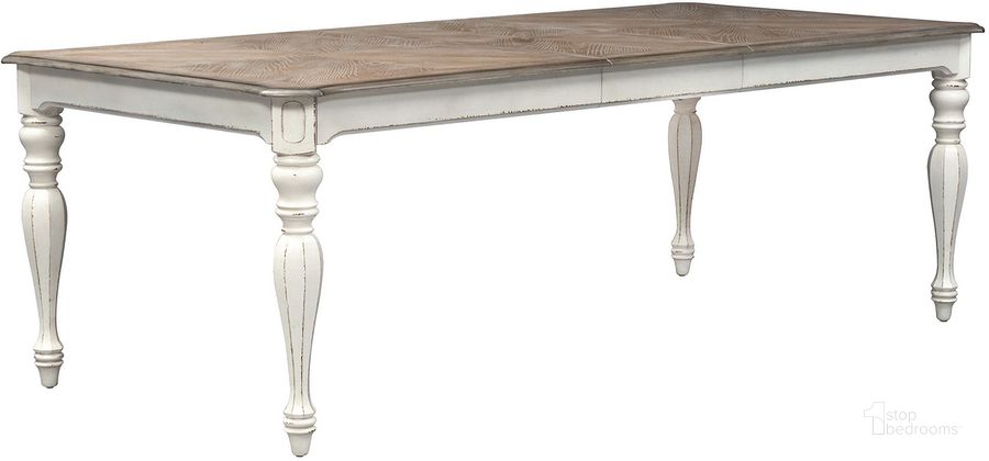 The appearance of Magnolia Manor Antique White Extendable Rectangular Leg Dining Table designed by Liberty in the transitional interior design. This antique white piece of furniture  was selected by 1StopBedrooms from Magnolia Manor Collection to add a touch of cosiness and style into your home. Sku: 244-T4490. Material: Fabric. Product Type: Leg Table. Table Top Shape: Rectangular. Image1