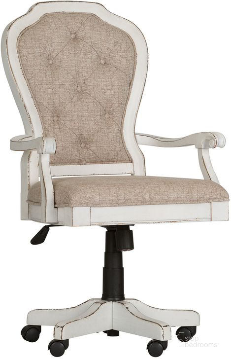 The appearance of Magnolia Manor Antique White Jr Executive Desk Chair designed by Liberty in the transitional interior design. This antique white piece of furniture  was selected by 1StopBedrooms from Magnolia Manor Collection to add a touch of cosiness and style into your home. Sku: 244-HO197. Product Type: Desk Chair. Material: Rubberwood. Image1