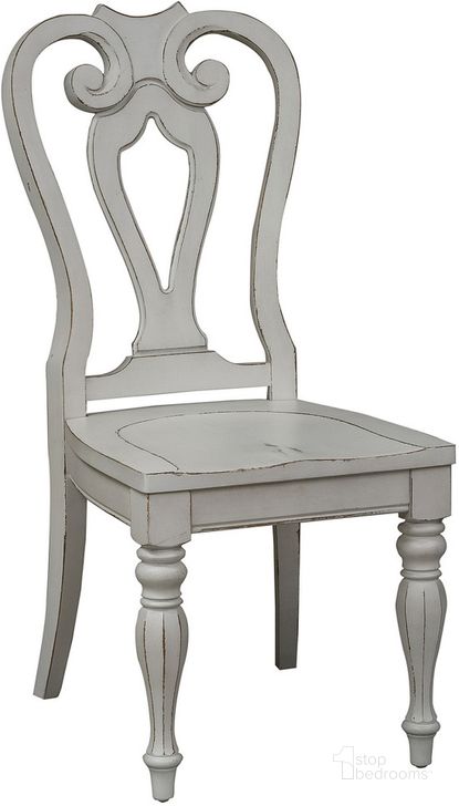 The appearance of Magnolia Manor Antique White Splat Back Side Chair Set of 2 designed by Liberty in the modern / contemporary interior design. This gray piece of furniture  was selected by 1StopBedrooms from Magnolia Manor Collection to add a touch of cosiness and style into your home. Sku: 244-C2500S. Product Type: Side Chair. Material: Rubberwood. Image1