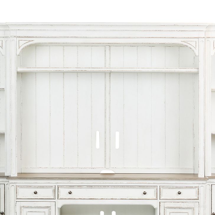 The appearance of Magnolia Manor Entertainment Hutch In White designed by Liberty in the traditional interior design. This antique white piece of furniture  was selected by 1StopBedrooms from Magnolia Manor Collection to add a touch of cosiness and style into your home. Sku: 244-EC00. Product Type: Entertainment Hutch. Material: Rubberwood. Image1