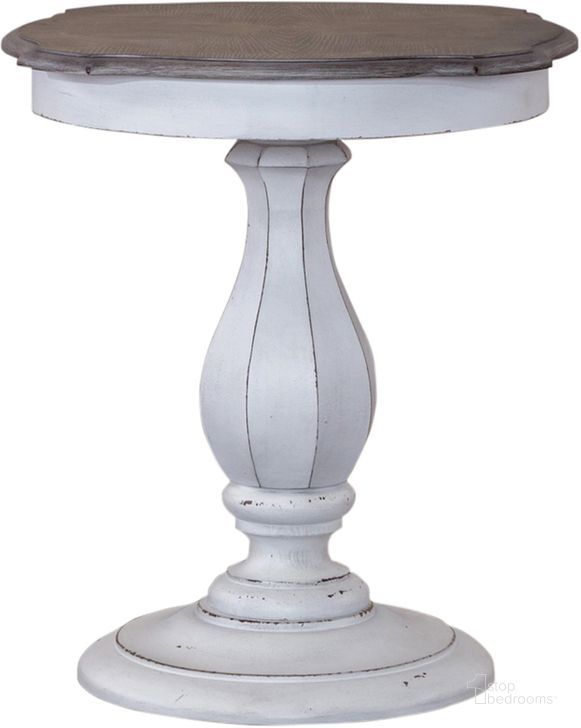 The appearance of Magnolia Manor Round Accent Table designed by Liberty in the traditional interior design. This antique white piece of furniture  was selected by 1StopBedrooms from Magnolia Manor Collection to add a touch of cosiness and style into your home. Sku: 244-AT2000. Product Type: Accent Table. Material: Rubberwood. Image1