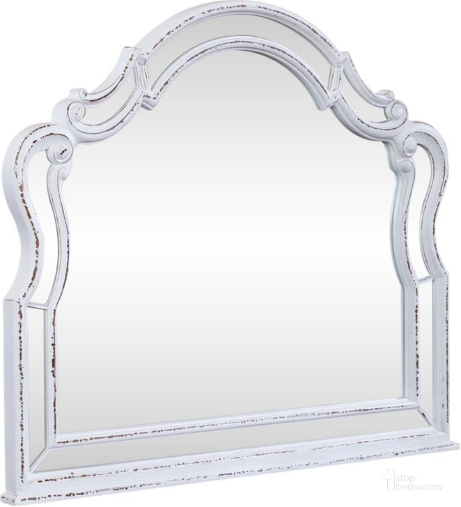 The appearance of Magnolia Manor Scalloped Mirror designed by Liberty in the traditional interior design. This antique white piece of furniture  was selected by 1StopBedrooms from Magnolia Manor Collection to add a touch of cosiness and style into your home. Sku: 244-BR53. Product Type: Dresser Mirror. Material: Rubberwood. Image1