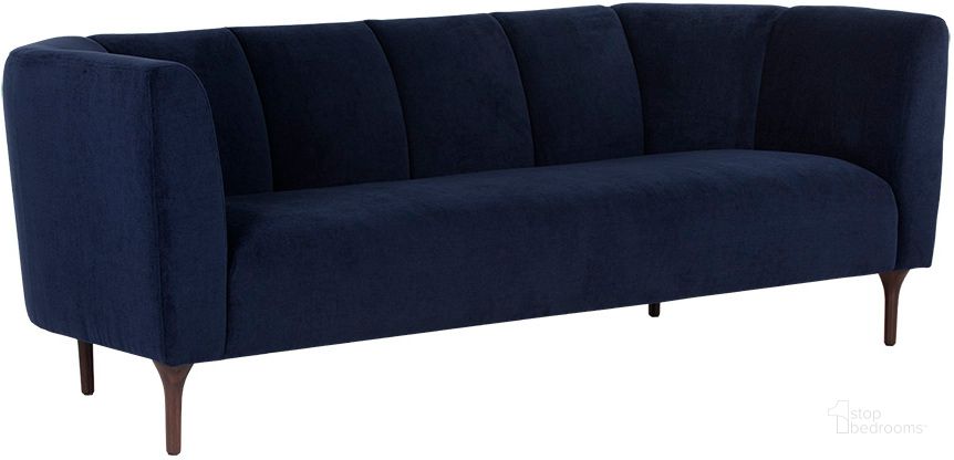 The appearance of Magnolia Sofa In Danny Navy designed by Sunpan in the modern / contemporary interior design. This navy piece of furniture  was selected by 1StopBedrooms from Magnolia Collection to add a touch of cosiness and style into your home. Sku: 107286. Material: Fabric. Product Type: Sofa. Image1