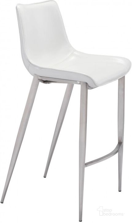 The appearance of Magnus Barstool Set of 2 in White and Silver designed by Zuo Modern in the modern / contemporary interior design. This white and silver piece of furniture  was selected by 1StopBedrooms from Magnus Collection to add a touch of cosiness and style into your home. Sku: 101275. Product Type: Barstool. Material: Stainless Steel. Image1