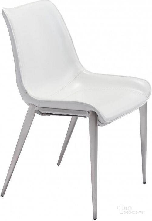 The appearance of Magnus Dining Chair Set of 2 in White and Silver designed by Zuo Modern in the modern / contemporary interior design. This white and silver piece of furniture  was selected by 1StopBedrooms from Magnus Collection to add a touch of cosiness and style into your home. Sku: 101270. Product Type: Dining Chair. Material: Stainless Steel. Image1