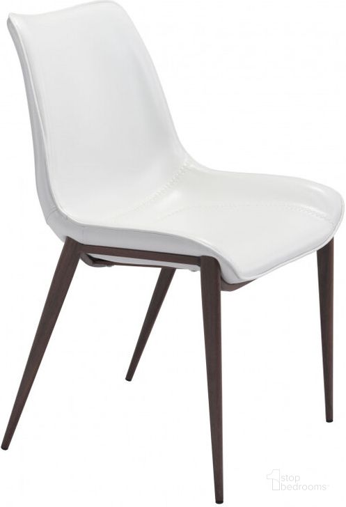 The appearance of Magnus Dining Chair Set of 2 in Walnut and White designed by Zuo Modern in the modern / contemporary interior design. This walnut and white piece of furniture  was selected by 1StopBedrooms from Magnus Collection to add a touch of cosiness and style into your home. Sku: 101273. Material: Steel. Product Type: Dining Chair. Image1