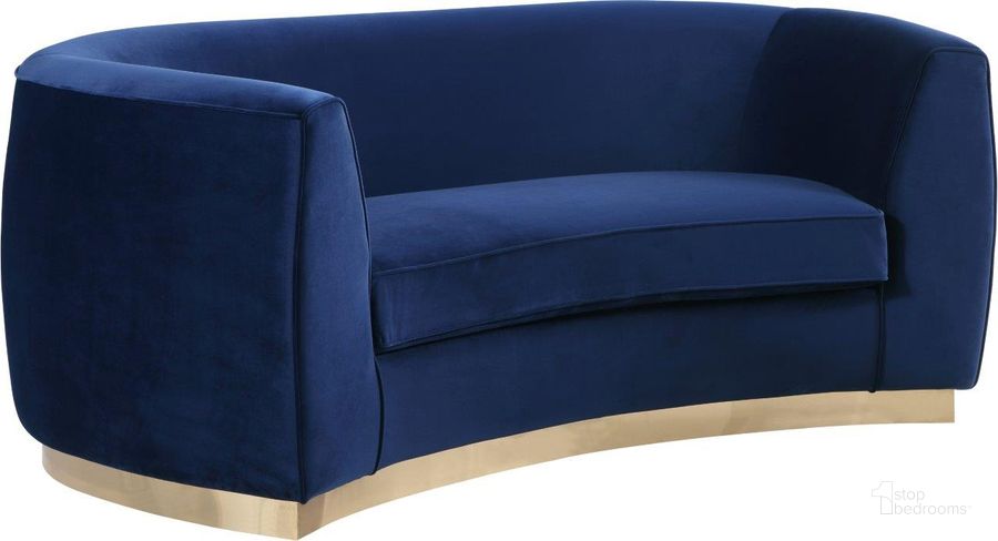 The appearance of Mahone Bay Navy Velvet Loveseat 0qb2337183 designed by Furnique in the modern / contemporary interior design. This navy velvet piece of furniture  was selected by 1StopBedrooms from Mahone Bay Collection to add a touch of cosiness and style into your home. Sku: 620Navy-L. Product Type: Loveseat. Material: Velvet. Image1