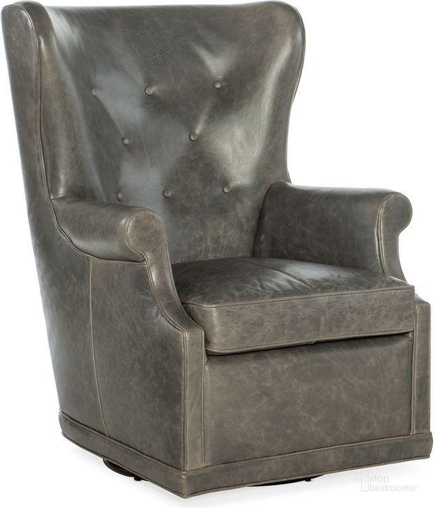 The appearance of Mai Wing Swivel Club Chair In Gray designed by Hooker in the traditional interior design. This gray piece of furniture  was selected by 1StopBedrooms from CC Collection to add a touch of cosiness and style into your home. Sku: CC536-SW-091. Material: Leather. Product Type: Swivel Chair. Image1