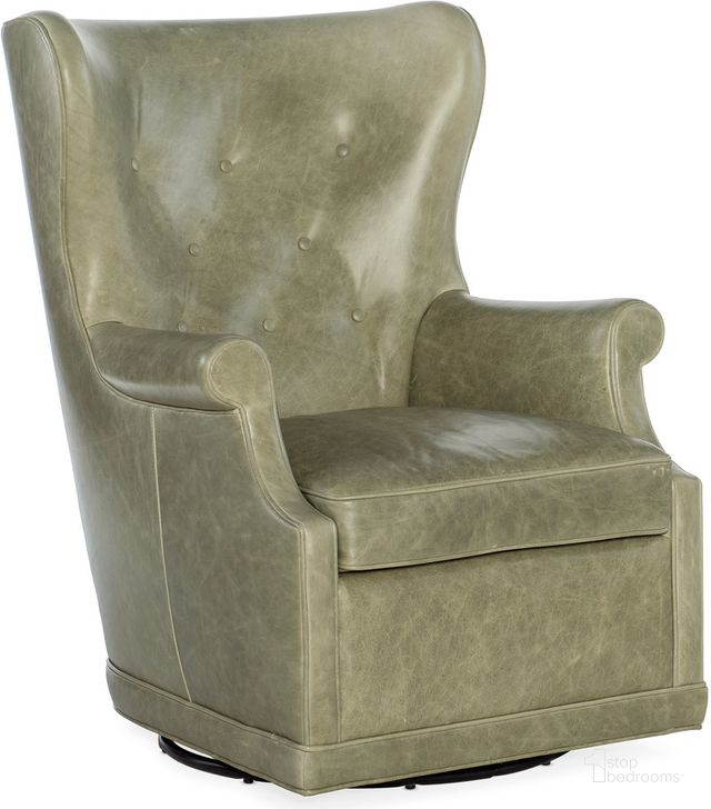 The appearance of Mai Wing Swivel Club Chair In Light Green designed by Hooker in the traditional interior design. This light green piece of furniture  was selected by 1StopBedrooms from CC Collection to add a touch of cosiness and style into your home. Sku: CC536-SW-031. Material: Leather. Product Type: Swivel Chair. Image1