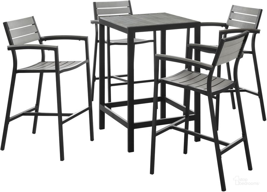 The appearance of Maine Brown and Gray 5 Piece Outdoor Patio Bar Set designed by Modway in the modern / contemporary interior design. This brown and gray piece of furniture  was selected by 1StopBedrooms from Maine Collection to add a touch of cosiness and style into your home. Sku: EEI-1755-BRN-GRY-SET. Material: Aluminum. Product Type: Outdoor Bar Furniture. Image1
