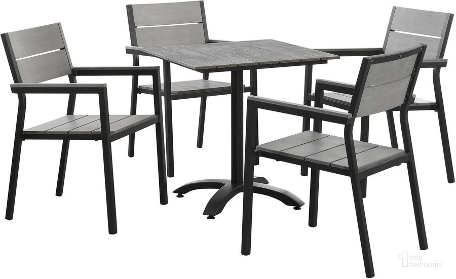 The appearance of Maine Brown and Gray 5 Piece Outdoor Patio Dining Set EEI-1761-BRN-GRY-SET designed by Modway in the modern / contemporary interior design. This brown and gray piece of furniture  was selected by 1StopBedrooms from Maine Collection to add a touch of cosiness and style into your home. Sku: EEI-1761-BRN-GRY-SET. Table Base Style: Pedestal. Table Top Shape: Square. Material: Plastic. Product Type: Outdoor Dining Set. Image1