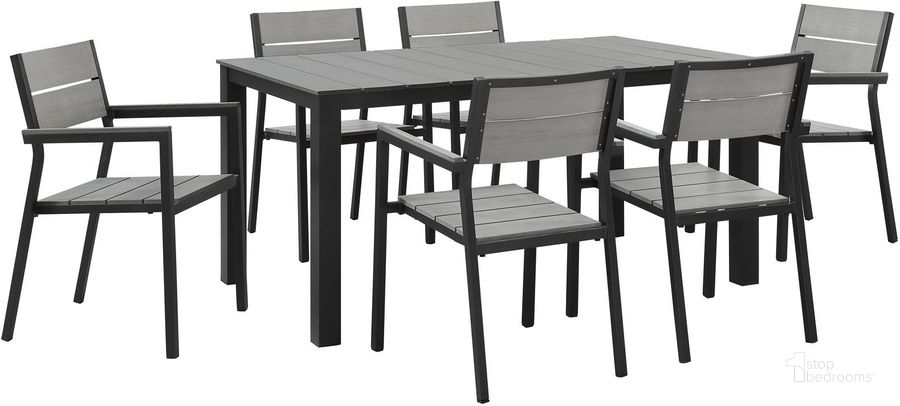 The appearance of Maine Brown and Gray 7 Piece Outdoor Patio Dining Set EEI-1749-BRN-GRY-SET designed by Modway in the modern / contemporary interior design. This brown and gray piece of furniture  was selected by 1StopBedrooms from Maine Collection to add a touch of cosiness and style into your home. Sku: EEI-1749-BRN-GRY-SET. Table Base Style: Legs. Material: Aluminum. Table Top Shape: Rectangular. Product Type: Outdoor Dining Set. Image1