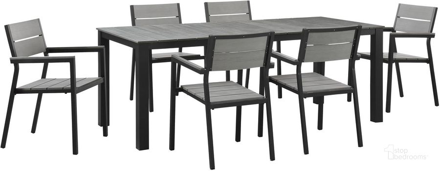 The appearance of Maine Brown and Gray 7 Piece Outdoor Patio Dining Set EEI-1751-BRN-GRY-SET designed by Modway in the modern / contemporary interior design. This brown and gray piece of furniture  was selected by 1StopBedrooms from Maine Collection to add a touch of cosiness and style into your home. Sku: EEI-1751-BRN-GRY-SET. Table Base Style: Legs. Material: Aluminum. Table Top Shape: Rectangular. Product Type: Outdoor Dining Set. Image1