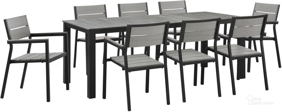 The appearance of Maine Brown and Gray 9 Piece Outdoor Patio Dining Set designed by Modway in the modern / contemporary interior design. This brown and gray piece of furniture  was selected by 1StopBedrooms from Maine Collection to add a touch of cosiness and style into your home. Sku: EEI-1753-BRN-GRY-SET. Table Base Style: Legs. Material: Aluminum. Table Top Shape: Rectangular. Product Type: Outdoor Dining Set. Image1