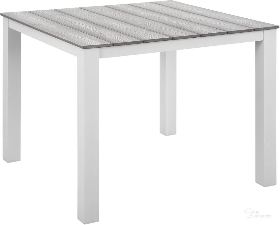 The appearance of Maine White Light Gray 40 Inch Outdoor Patio Dining Table designed by Modway in the modern / contemporary interior design. This white light gray piece of furniture  was selected by 1StopBedrooms from Maine Collection to add a touch of cosiness and style into your home. Sku: EEI-1507-WHI-LGR. Material: Wood. Product Type: Outdoor Dining Table. Size: 40". Image1