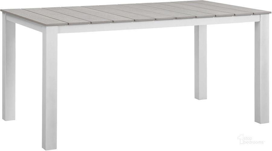 The appearance of Maine White Light Gray 63 Inch Outdoor Patio Dining Table designed by Modway in the modern / contemporary interior design. This white light gray piece of furniture  was selected by 1StopBedrooms from Maine Collection to add a touch of cosiness and style into your home. Sku: EEI-1508-WHI-LGR. Material: Wood. Product Type: Outdoor Dining Table. Size: 63". Image1