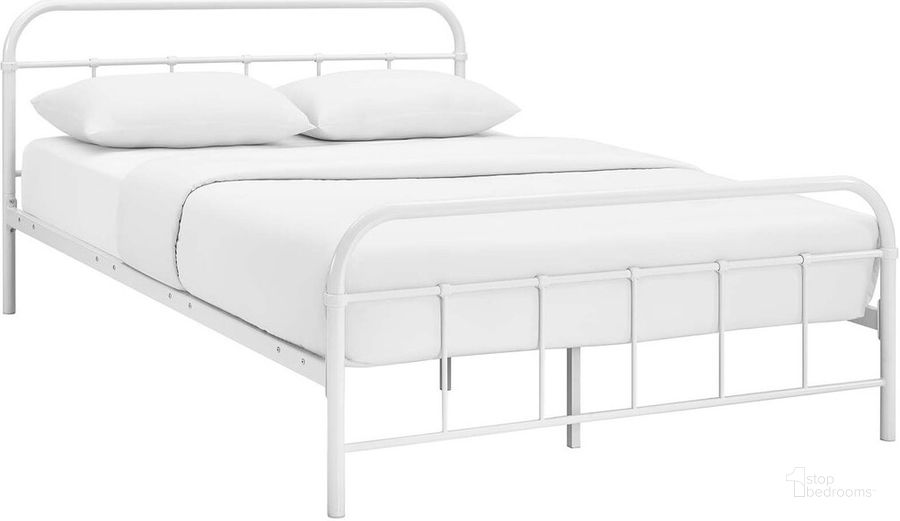 The appearance of Maisie Queen Stainless Steel Bed Frame In White designed by Modway in the modern / contemporary interior design. This white piece of furniture  was selected by 1StopBedrooms from Maisie Collection to add a touch of cosiness and style into your home. Sku: MOD-5533-WHI-SET. Material: Steel. Product Type: Bed Frame. Bed Size: Queen. Image1