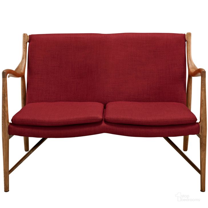 The appearance of Makeshift Upholstered Fabric Loveseat In Red designed by Modway in the transitional interior design. This red piece of furniture  was selected by 1StopBedrooms from Makeshift Collection to add a touch of cosiness and style into your home. Sku: EEI-1441-MAP-RED. Material: Wood. Product Type: Loveseat. Image1
