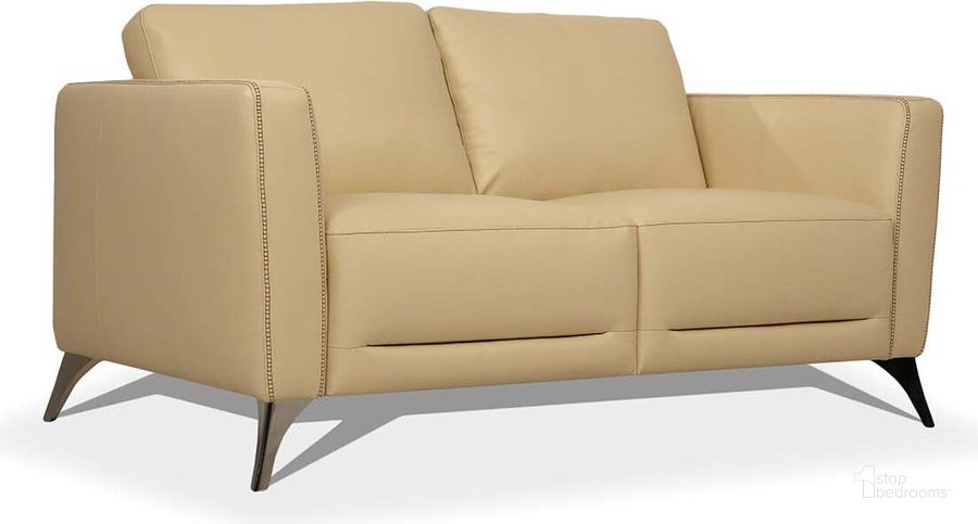 The appearance of Malaga Cream Leather Loveseat designed by ACME in the modern / contemporary interior design. This cream piece of furniture  was selected by 1StopBedrooms from Malaga Collection to add a touch of cosiness and style into your home. Sku: 55006. Material: Upholstered. Product Type: Leather Loveseat. Image1