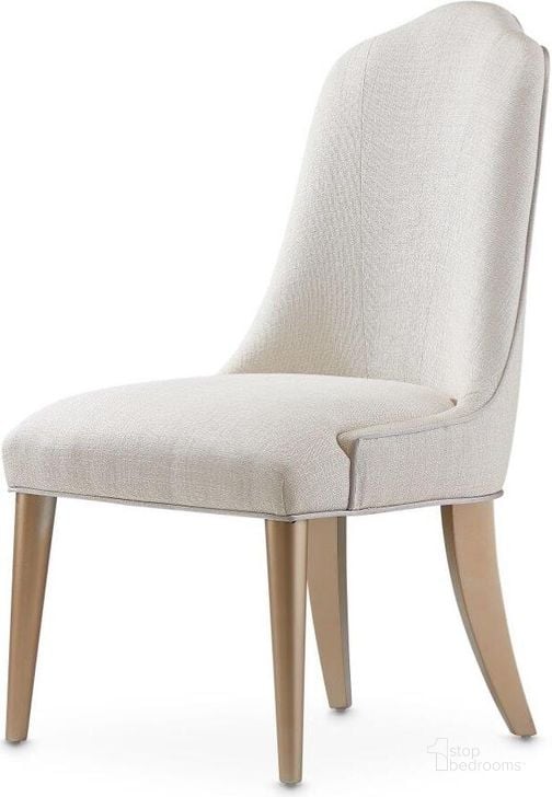 The appearance of Malibu Crest Dining Side Chair Set Of 2 In Chardonnay designed by AICO in the transitional interior design. This chardonnay piece of furniture  was selected by 1StopBedrooms from Malibu Crest Collection to add a touch of cosiness and style into your home. Sku: N9007003-822. Material: Polyester. Product Type: Side Chair. Image1