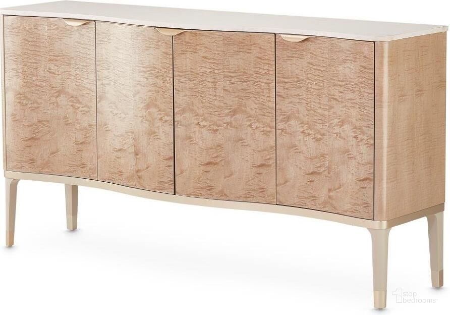 The appearance of Malibu Crest Sideboard In Blush designed by AICO in the modern / contemporary interior design. This chardonnay piece of furniture  was selected by 1StopBedrooms from Malibu Crest Collection to add a touch of cosiness and style into your home. Sku: N9007007-131. Material: Marble. Product Type: Sideboard. Image1